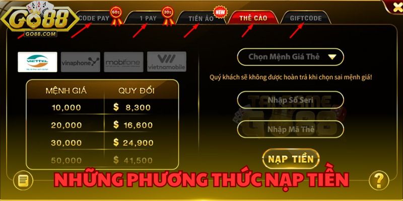 Hướng Dẫn Cách Nạp Tiền GO88 Đơn Giản và An Toàn Nhất 2 Những phương thức thanh toán hỗ trợ nạp tiền hiệu quả nhất
